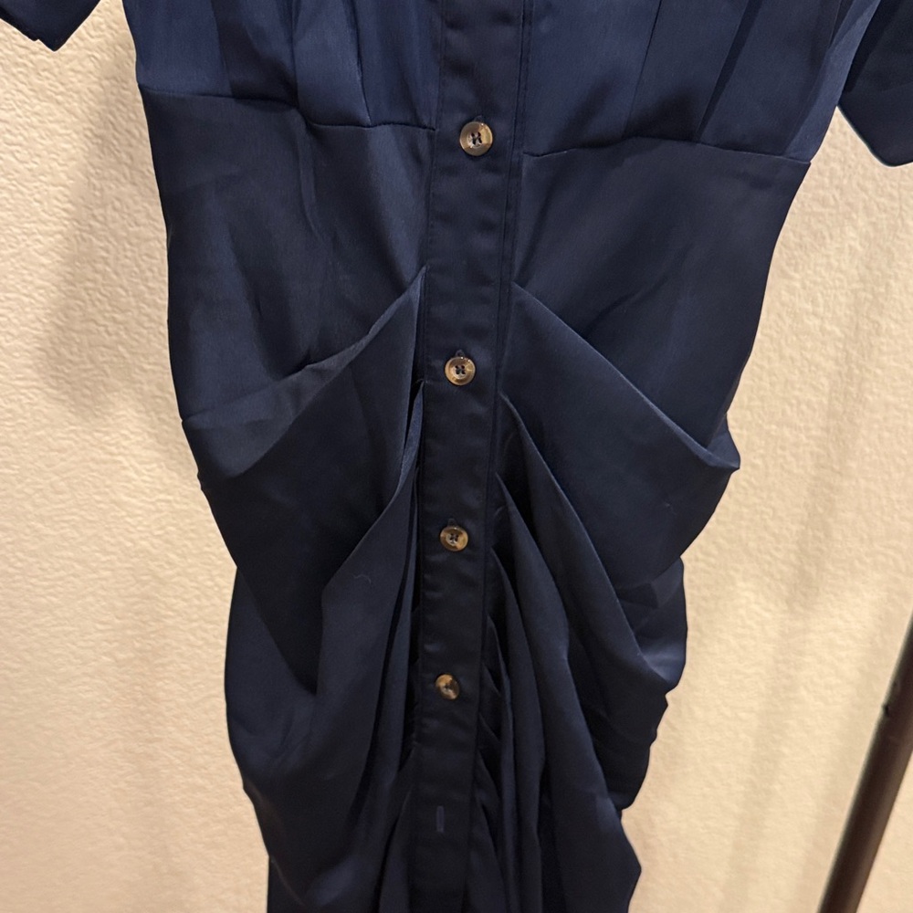 Amazon Essentials Navy Button-Front Midi Dress - image 3